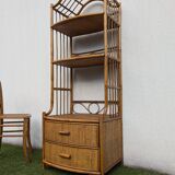 Vintage 1960s Rattan Bamboo Bookcase Shelf Buffet