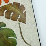 Mid century ceramic and plaster wall tile floral decor leaves and blossoms 1950s wgp