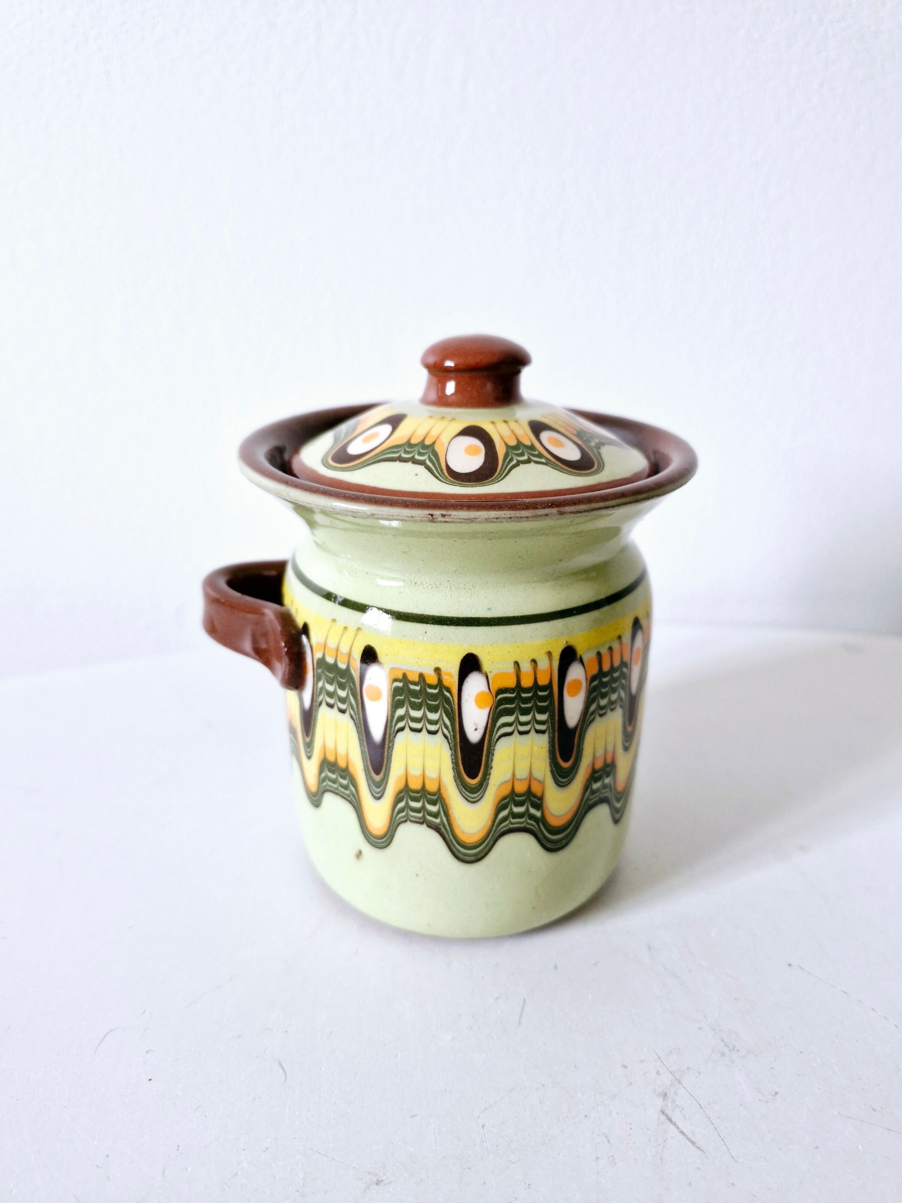 Vintage Bulgarian ceramic mustard pot Troyan