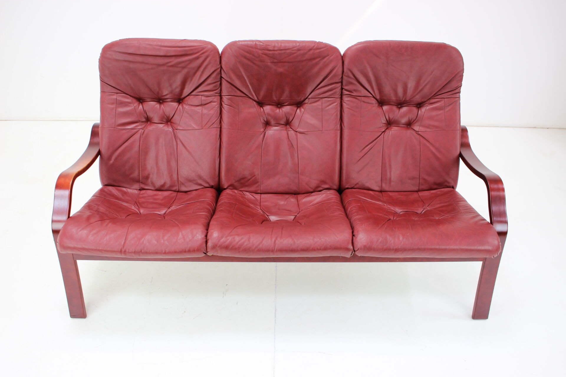 1980 Three-Seater Leather Sofa, Ton Czechoslovakia