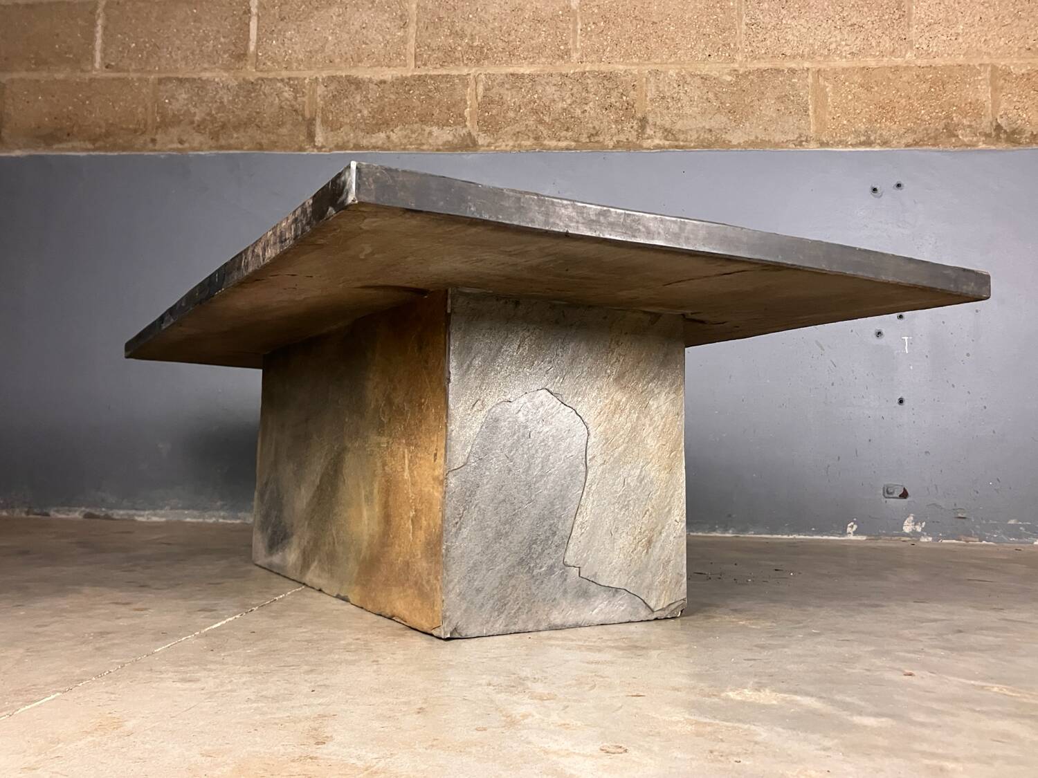 Brutalist Slate coffee table 1970s vintage