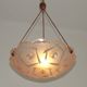 French Art Deco Stamped 1053 Pink Glass Plafonnier Hanging Light Pink Ropes