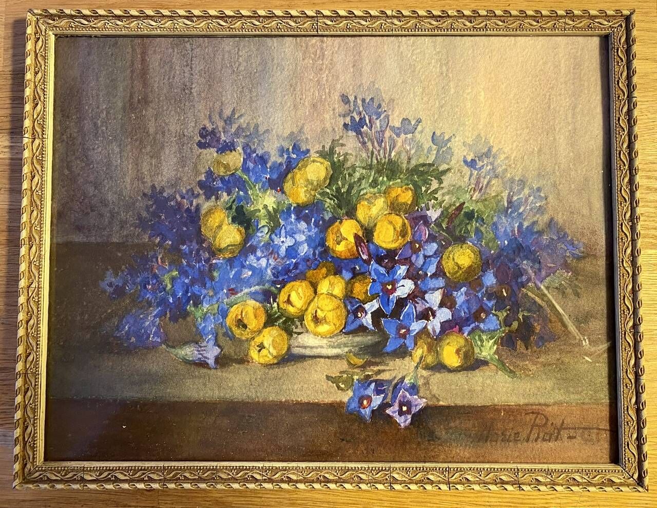 Old painting, still life with flowers, signed Marie Piat (1880-1977)