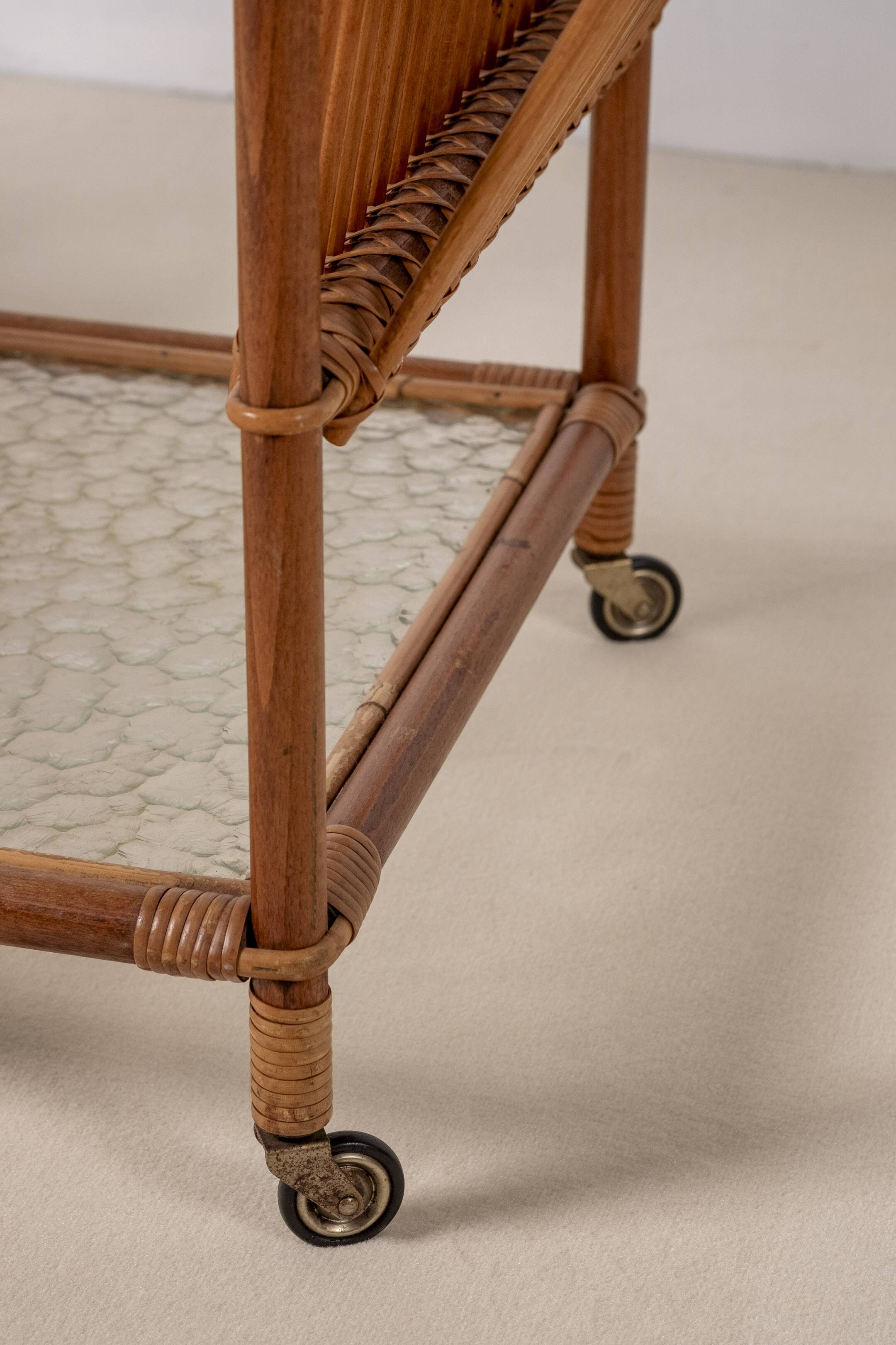 Bar Cart in Bamboo & Rattan, 1950s Denmark
