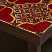 Wooden Veneer Low Side Table with Colourful Flower Ceramics Top, 1970s