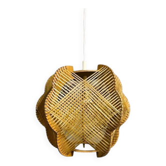 Portuguese mid century wood and straw wooden pendant lamp, 1960s