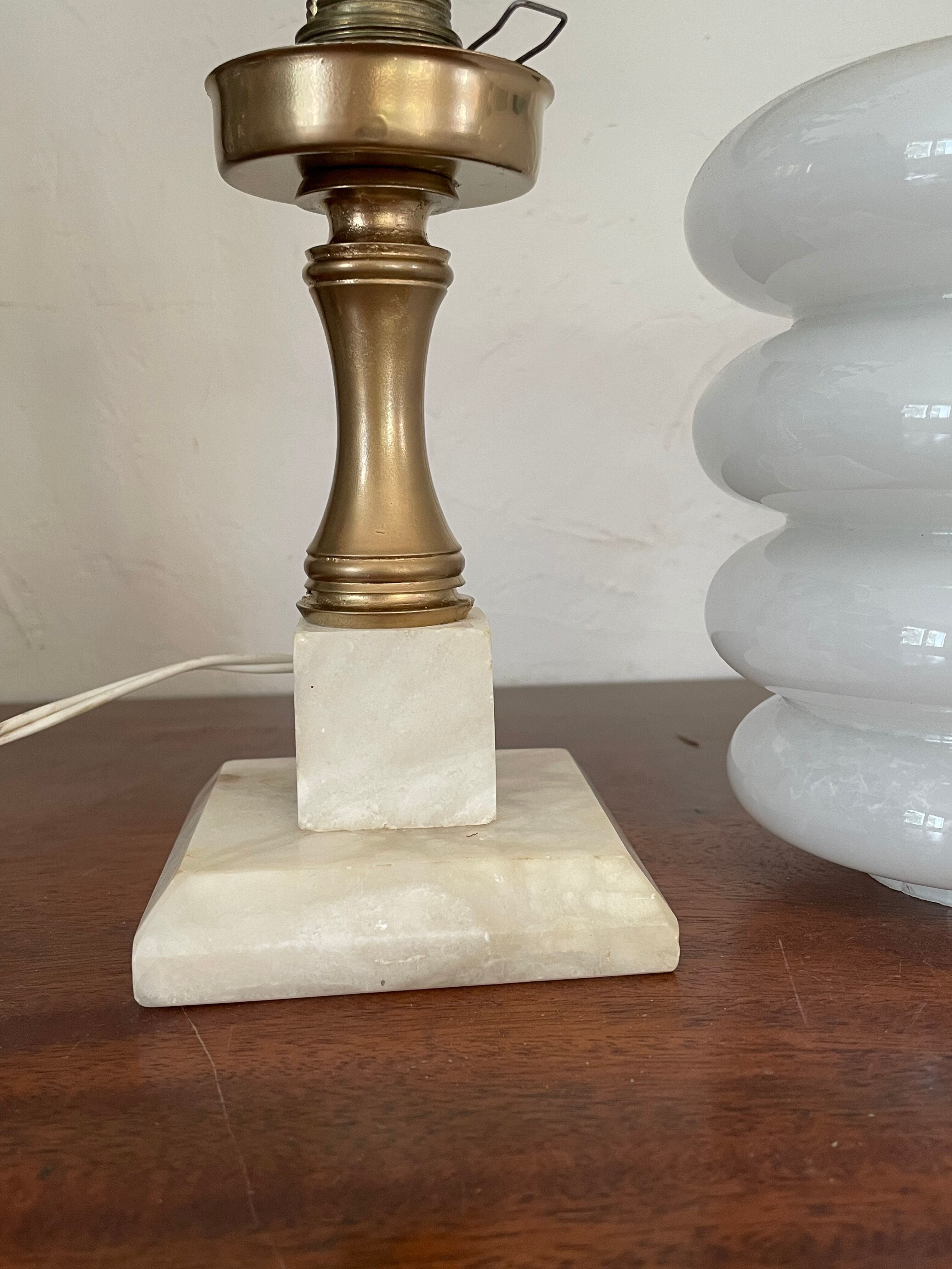 Pair of Art Deco marble and opaline lamps