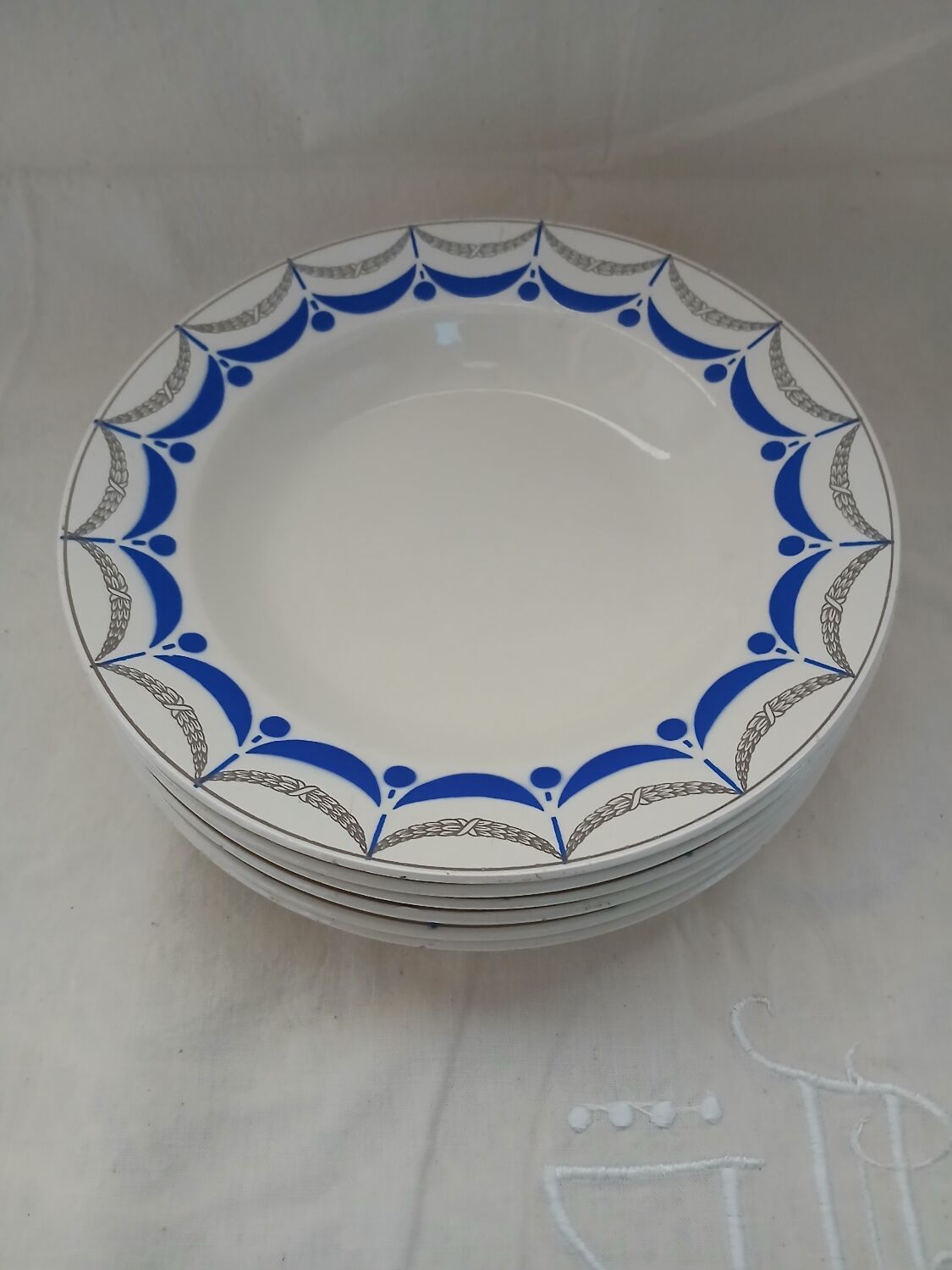 6 antique soup plates from Digoin and Sarreguemines