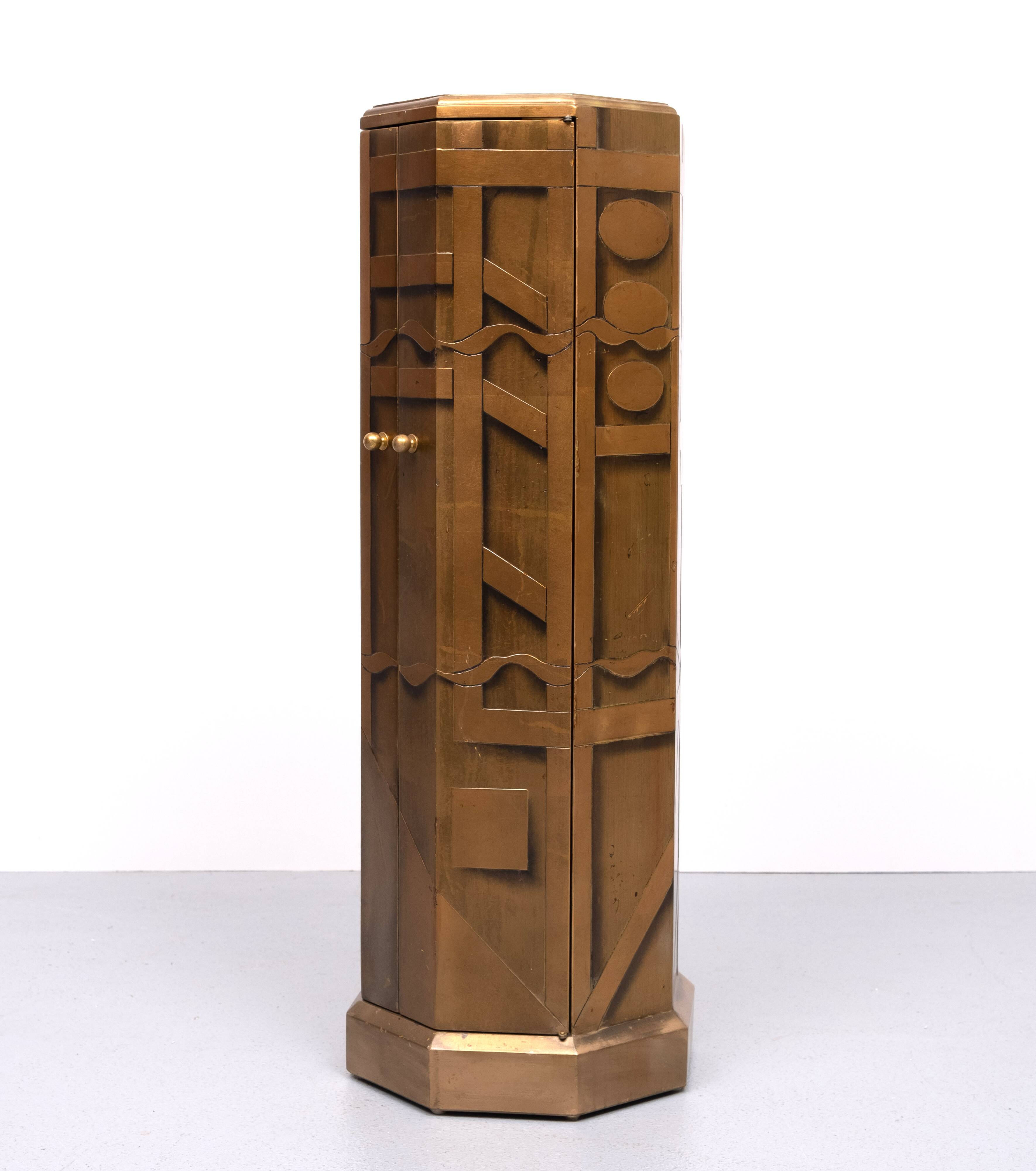 1970s antique octagonal gold storage cabinet