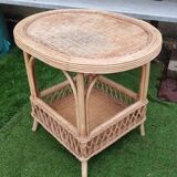Table basse en rotin et bambou vintage