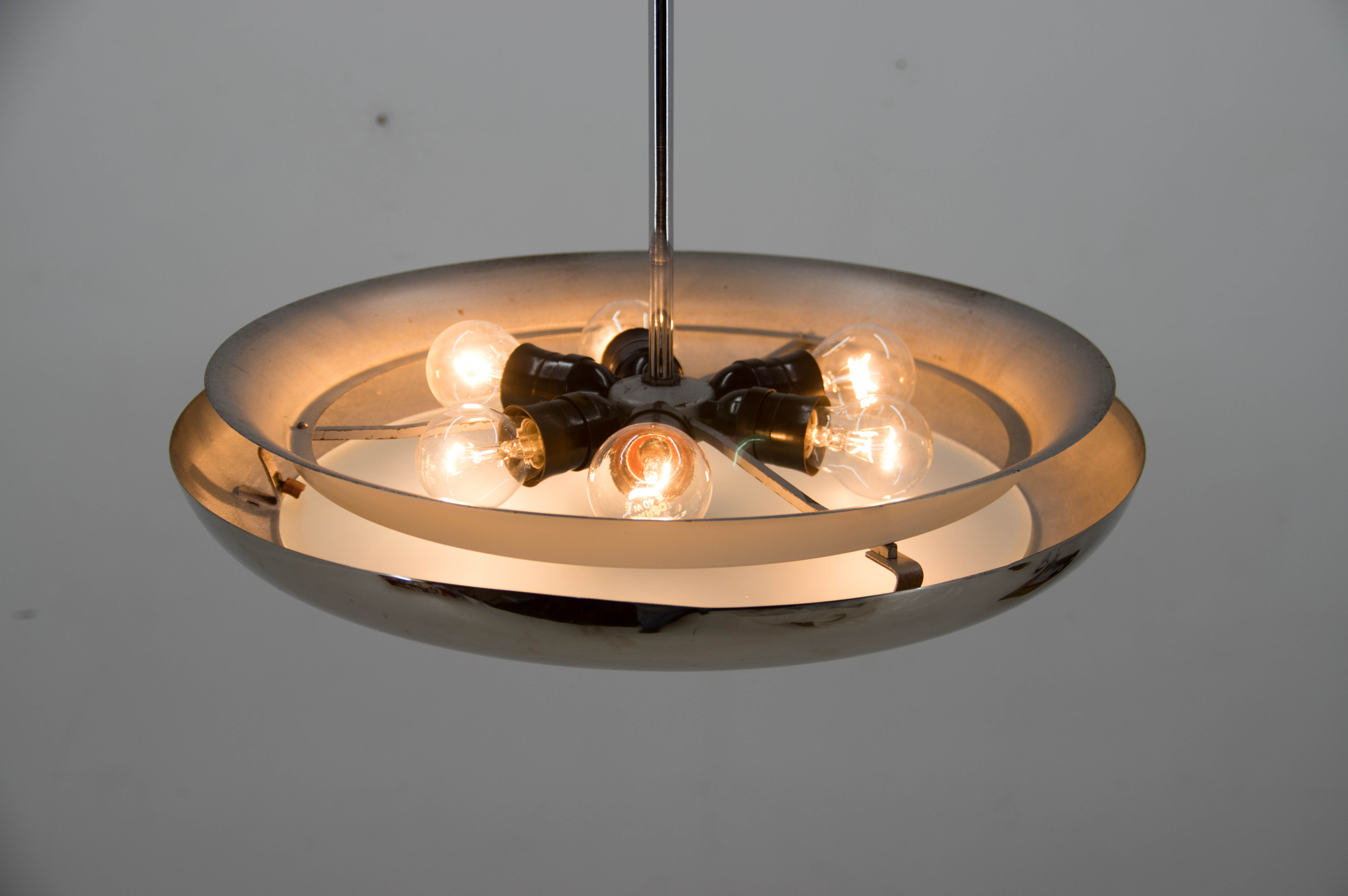 Bauhaus functionalist nickel chandelier UFO, 1930s, restored