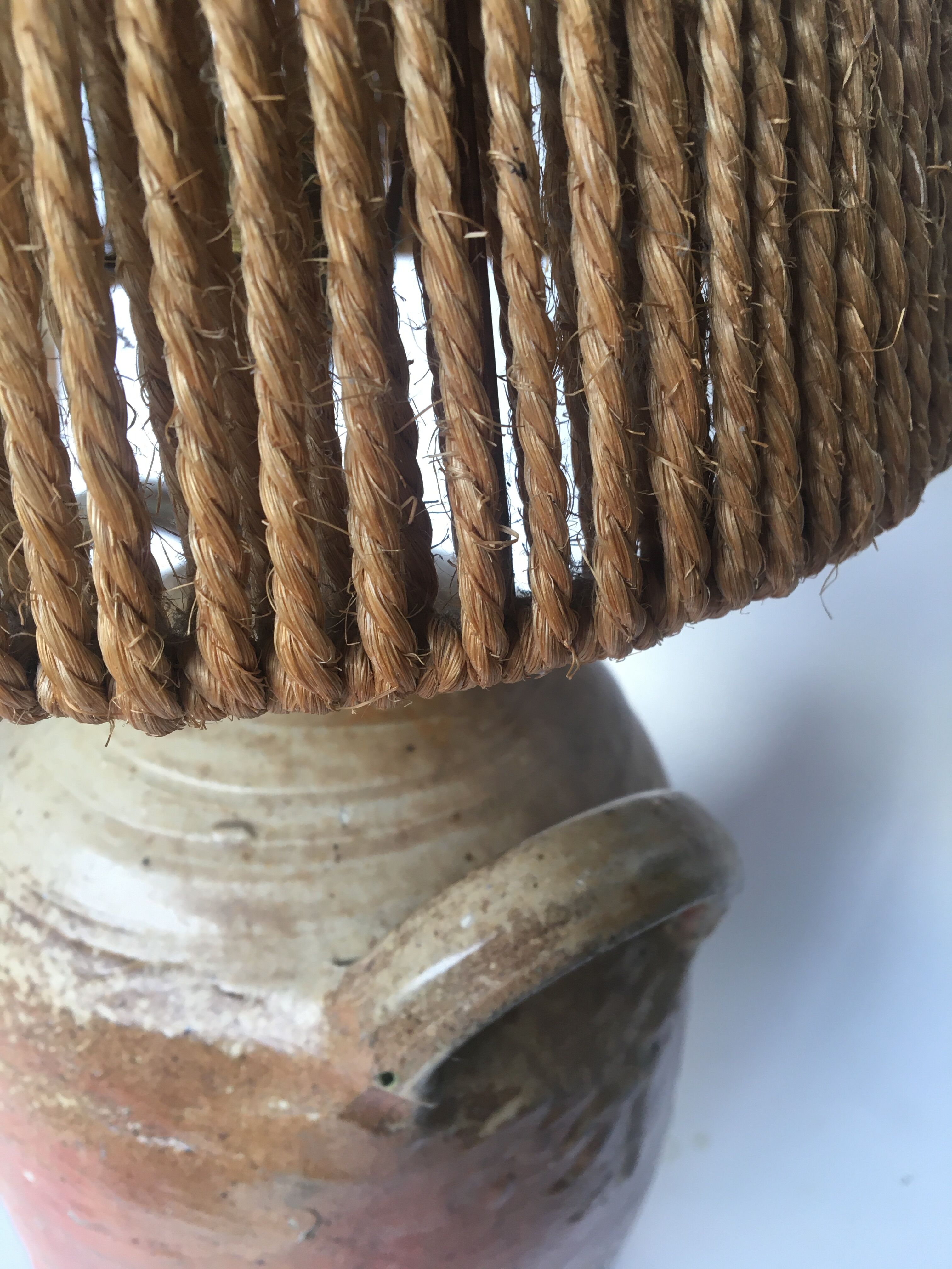 Terracotta lamp, string blinds, cable and vintage switch