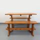 Suite of a table and 2 vintage fir benches from the 60s