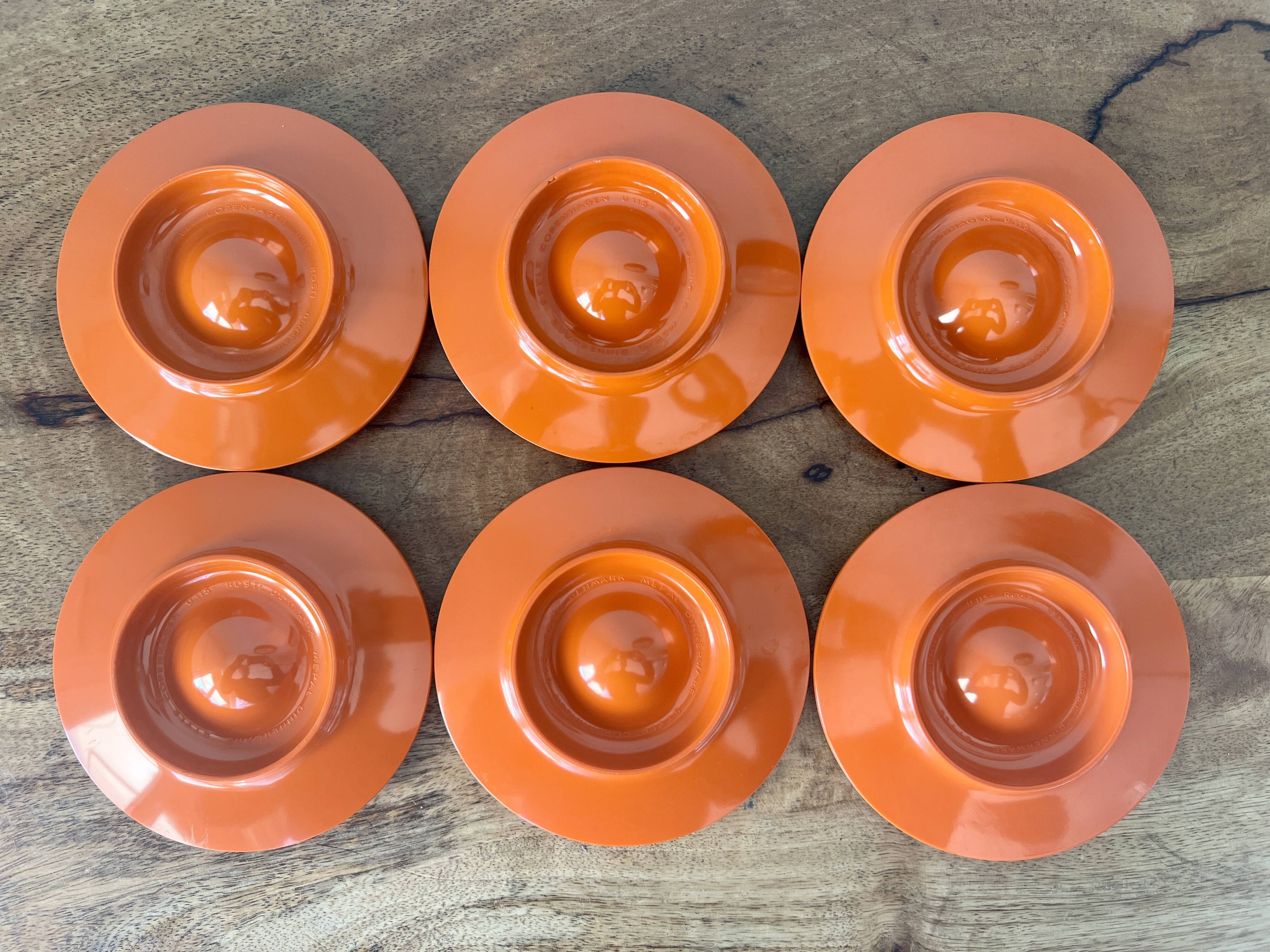 Rosti Mepal set of 6 orange egg cups, space age from Scandinavian design for apartment decoration