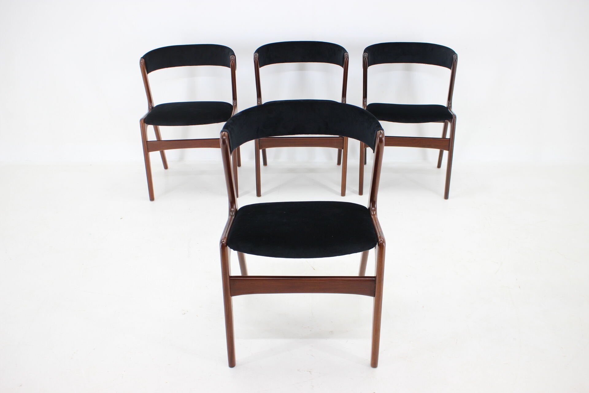 1960s Danish Teak Dining Chairs in Black Velvet