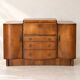 Art Deco walnut bar cabinet with a mirrored interior.