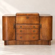 Meuble bar Art Déco en noyer, cabinet à cocktails à intérieur miroir