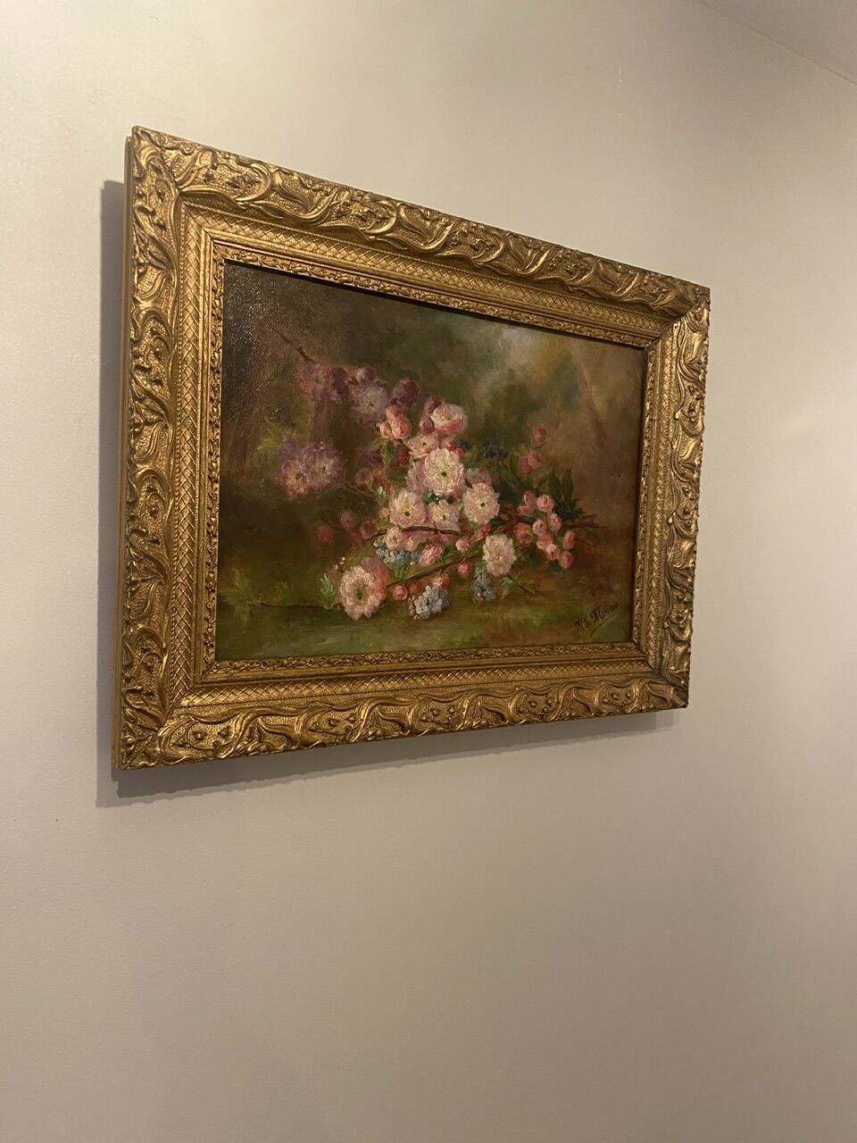 Old painting, still life, signed Monk, late nineteenth century early twentieth century