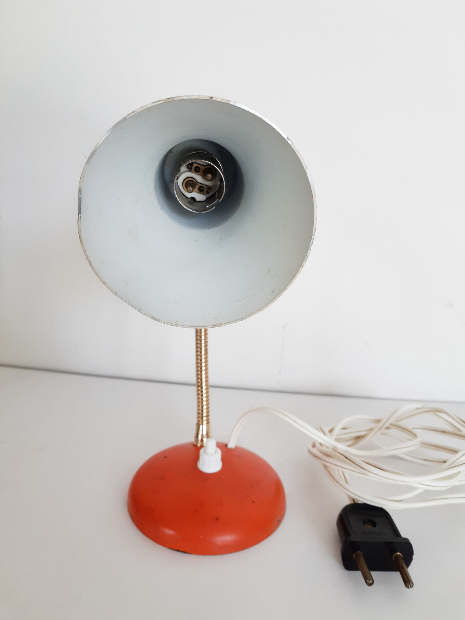 Orange tabletop casserole lamp, desk lamp, flexible, 50s, vintage French