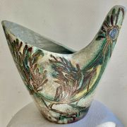 Vase zoomorphisme ceramic decoration d'oiseau signed guy Accolay
