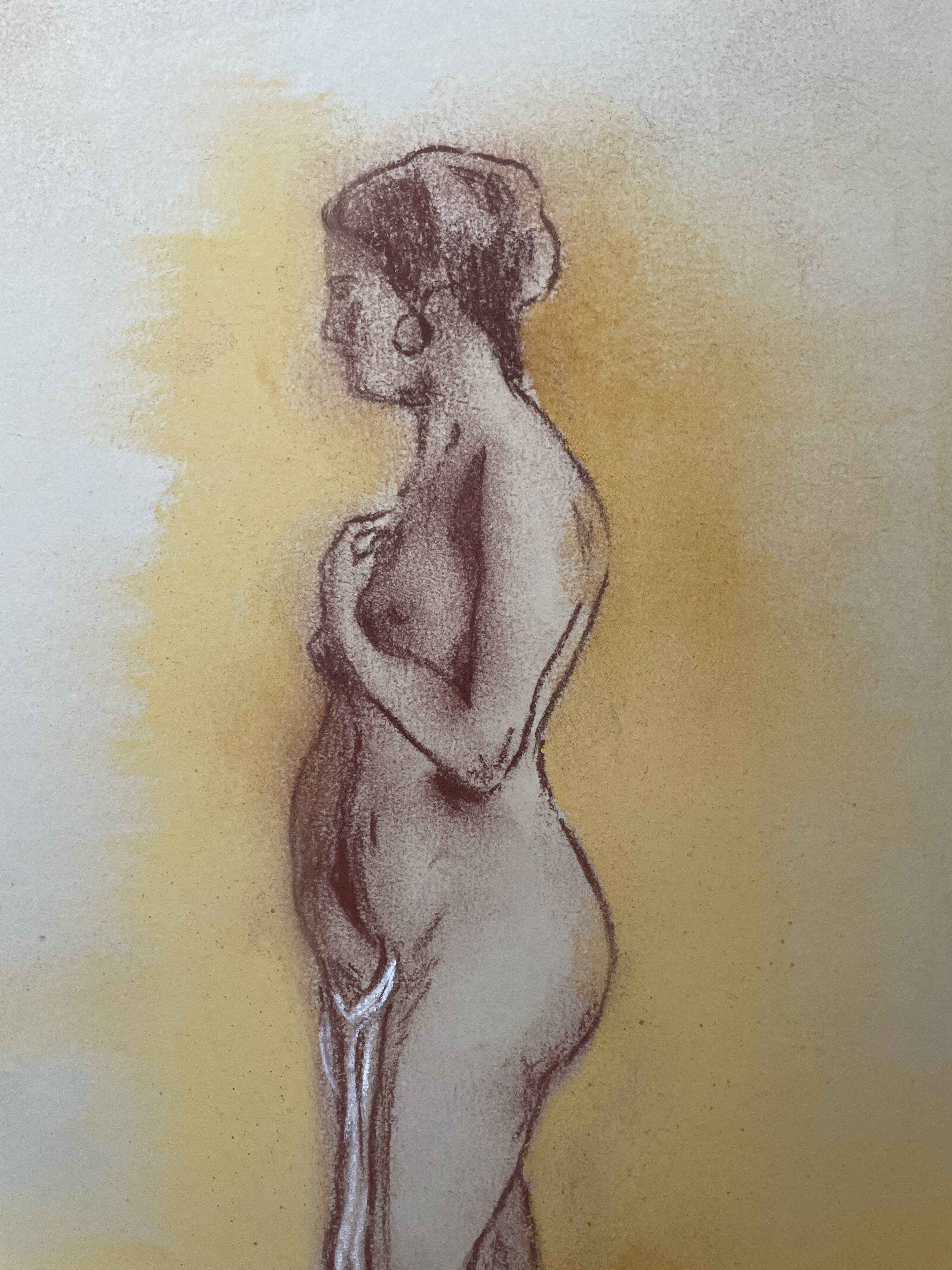 Painting signed sanguine pastel female portrait “the pose”