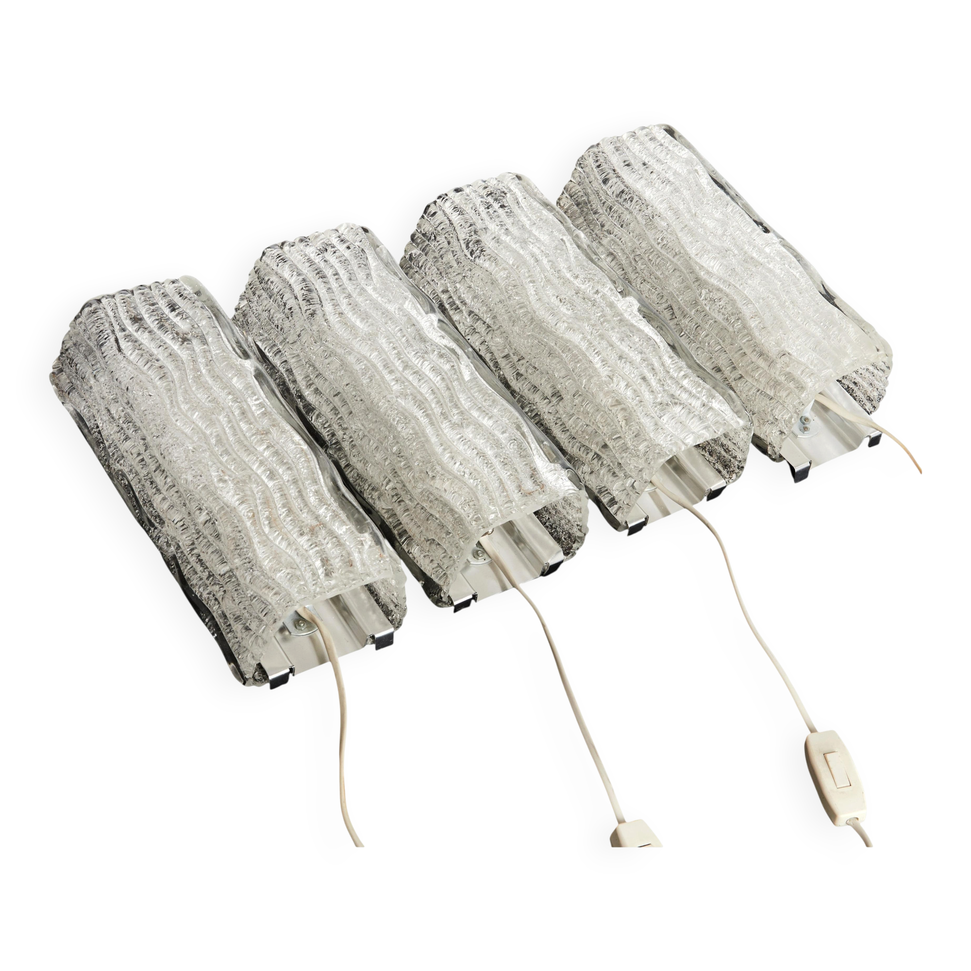 Pair of frosted glass wall lights by Orrefors, mid-century modern, Sweden 1960.