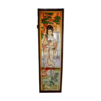 Antique hand-painted Japanese stained glass window