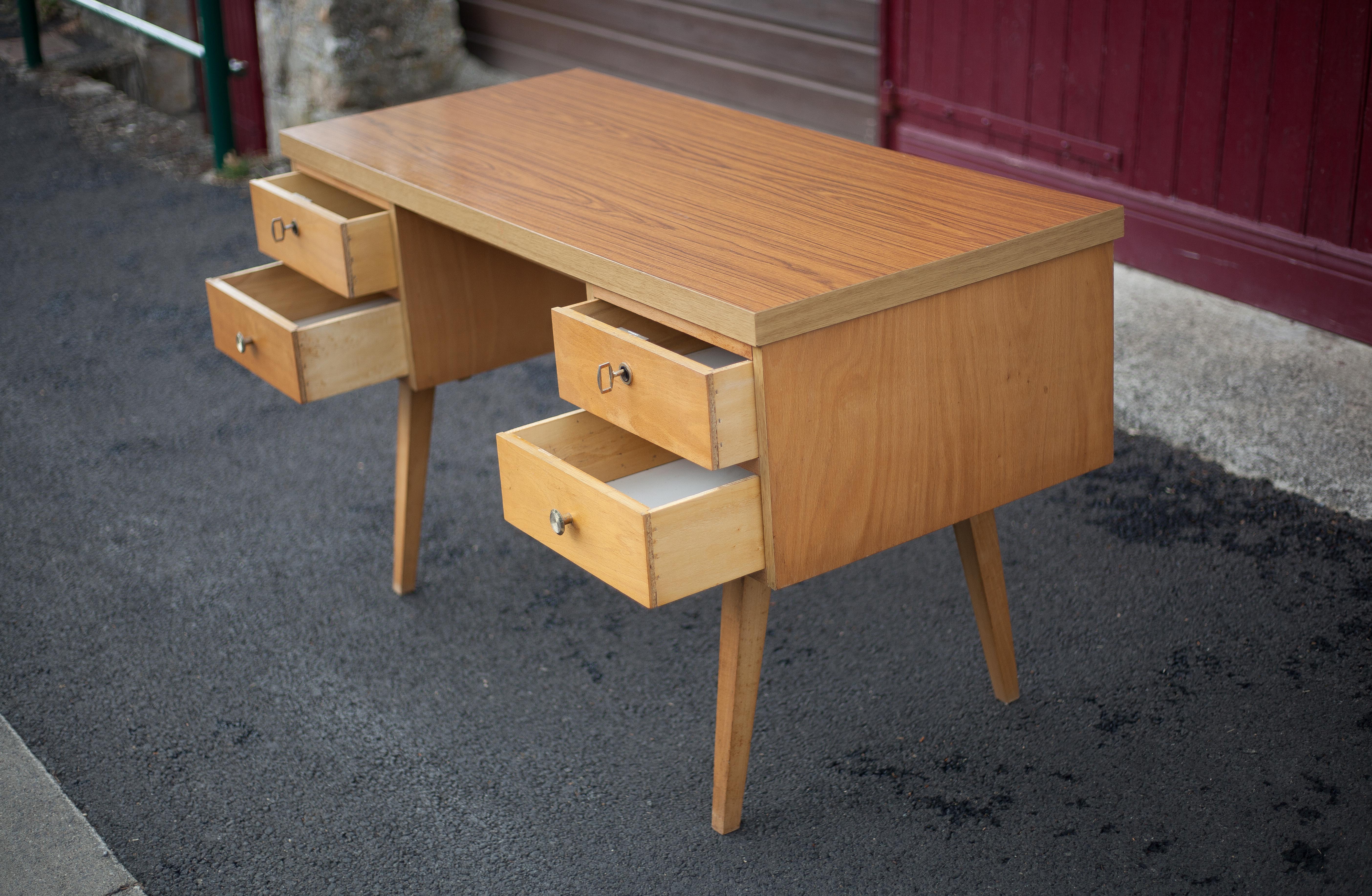 German 60s office in beech wood, compass feet