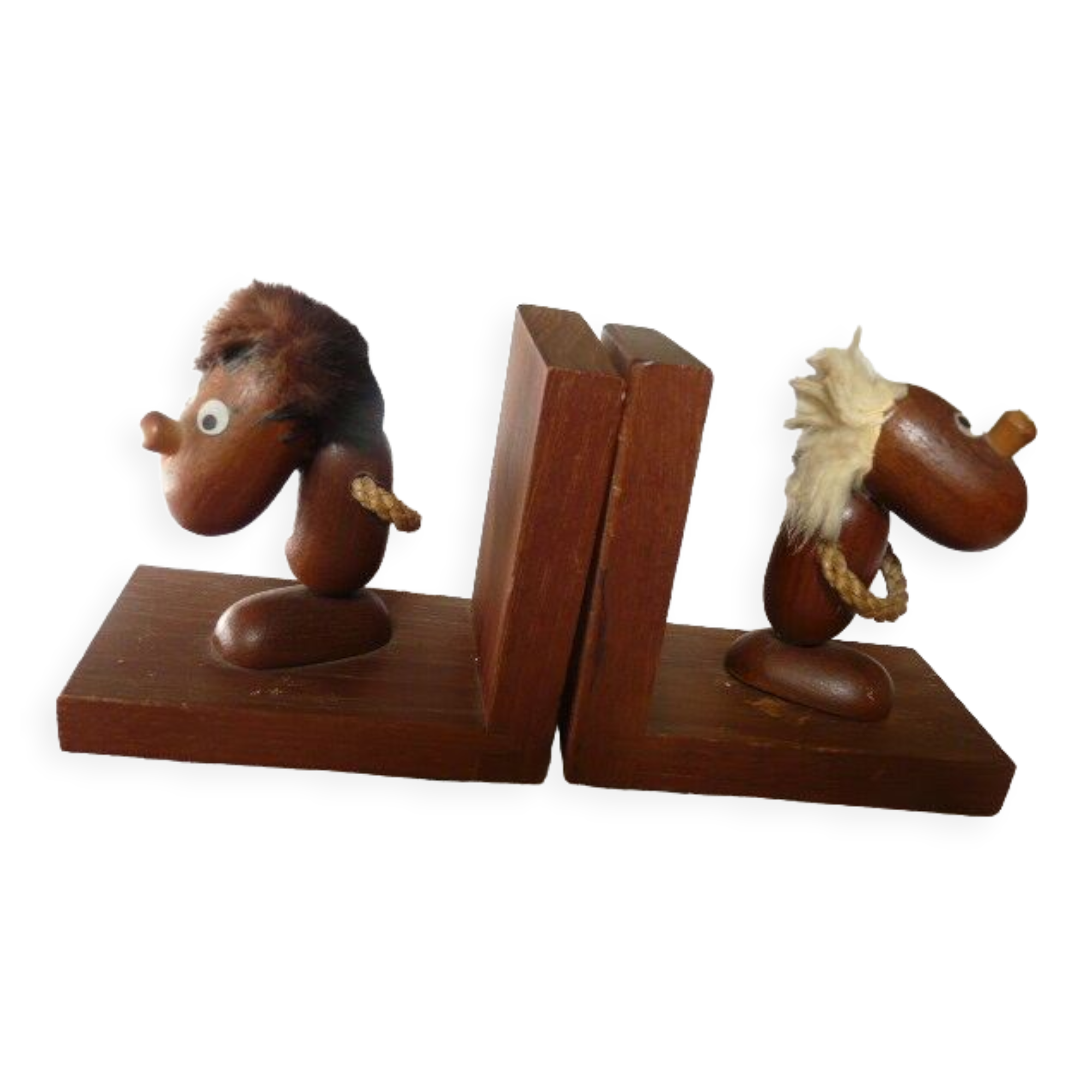 2 bookends in Scandinavian vintage teak Hans Bolling optimistic pessimistic