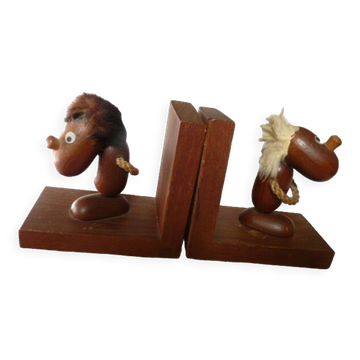 2 bookends in Scandinavian vintage teak Hans Bolling optimistic pessimistic