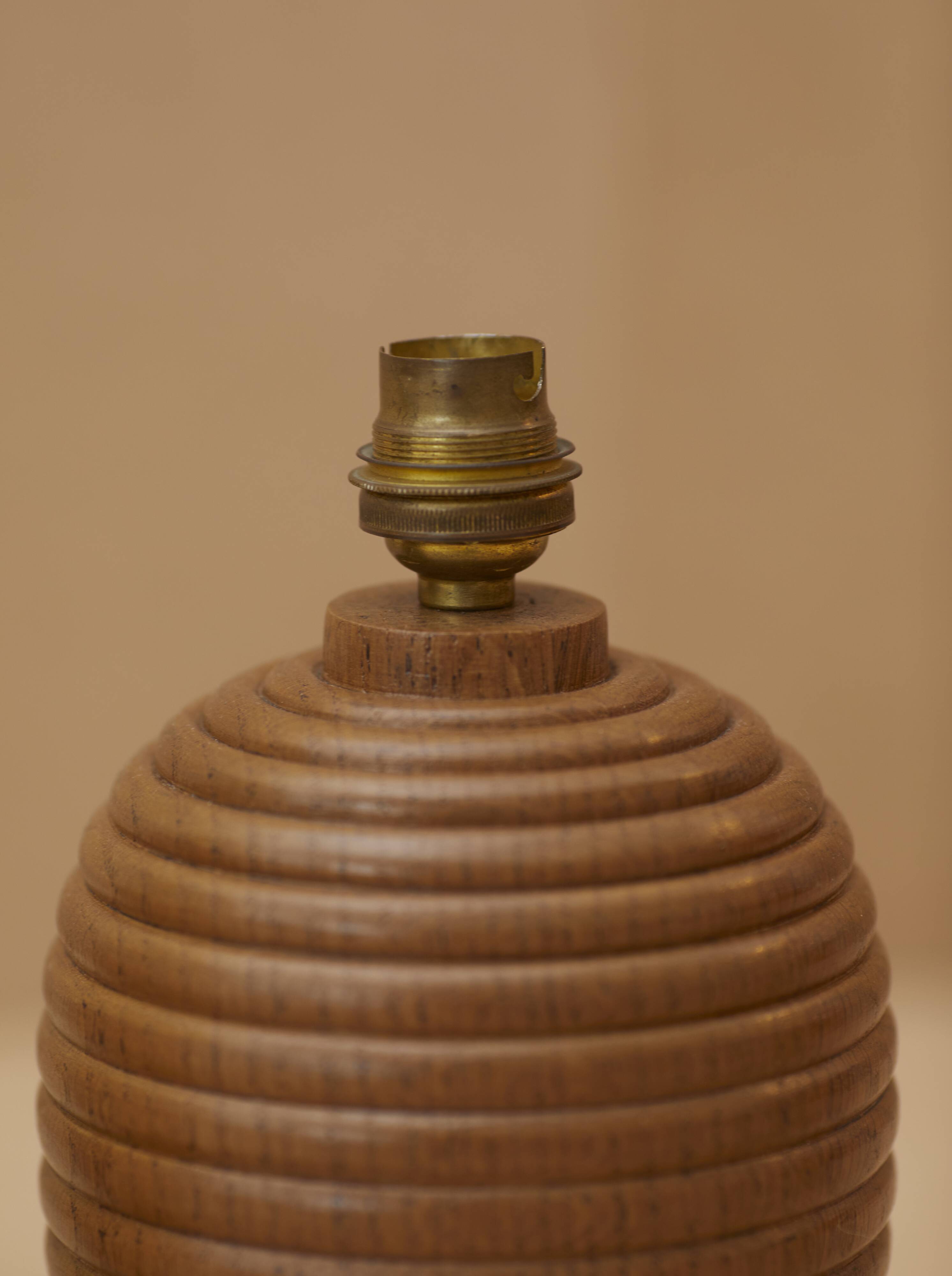 Pair of solid wood lamp bases (oak) turned vintage circa 1960