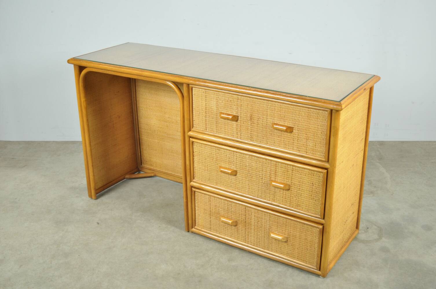 Vintage BAMBOO Writer’s Desk with Drawers, Italy 1980