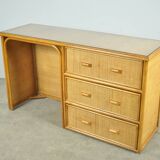 Vintage BAMBOO Writer’s Desk with Drawers, Italy 1980