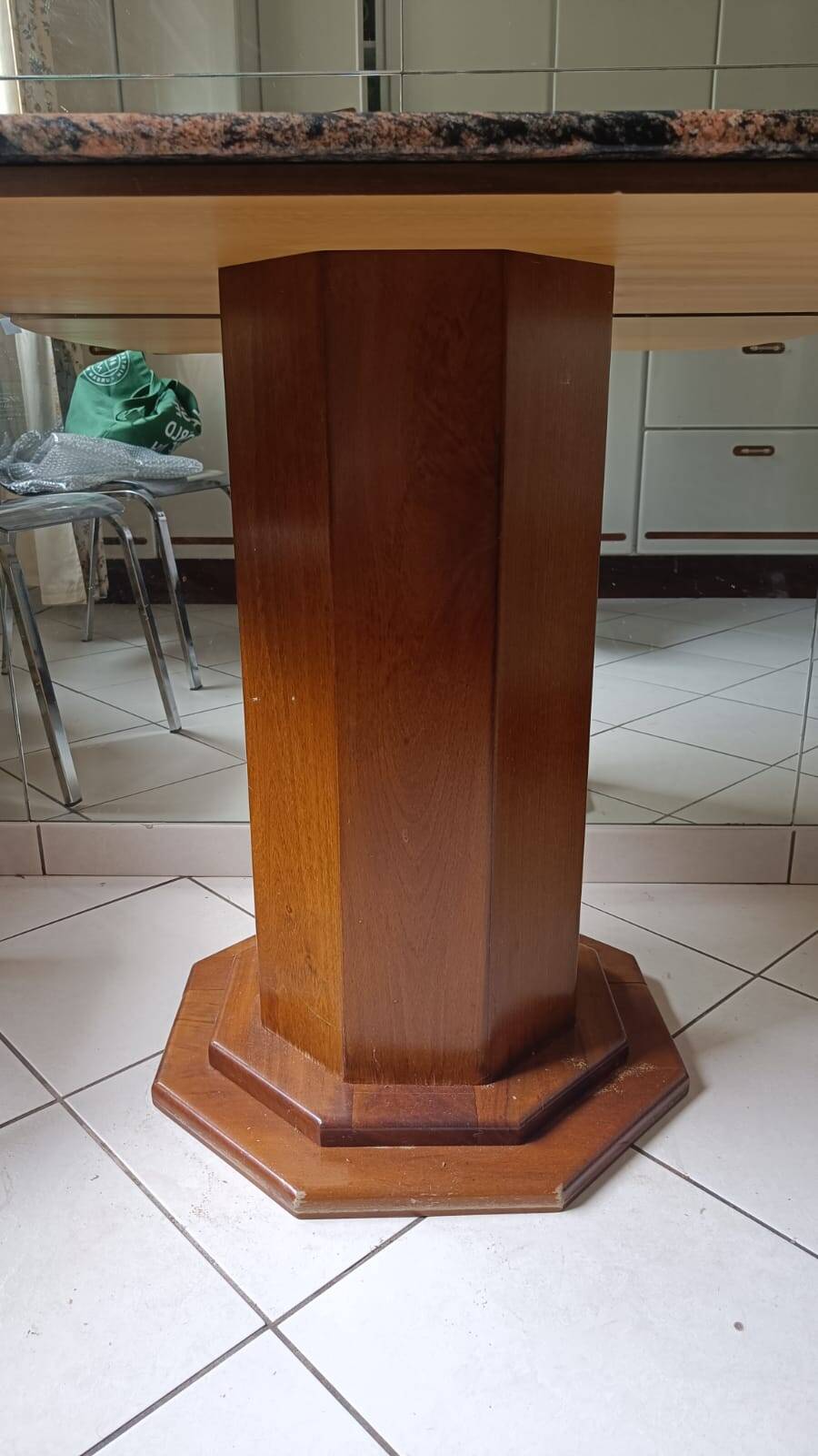 Vintage natural stone table with central architectural base, 70s.