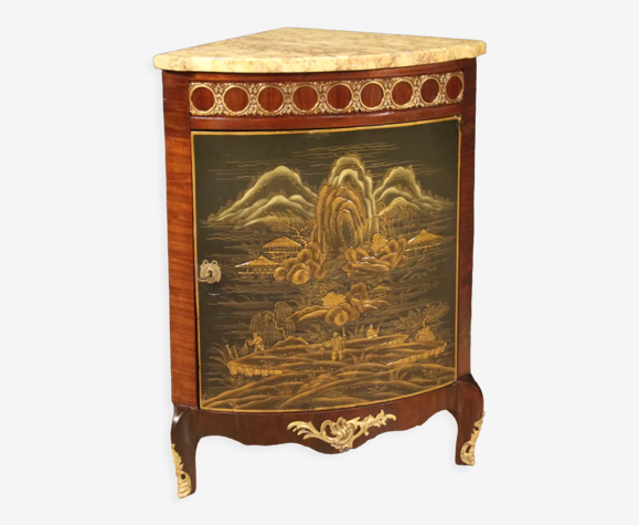 Armoire d’angle en chinoiserie laquée bois d’acajou française