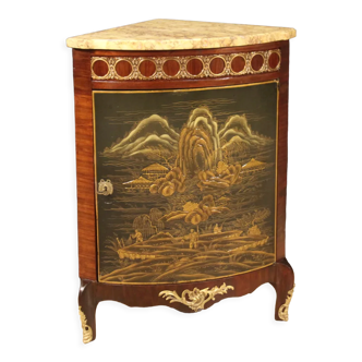 Corner cabinet in chinoiserie lacquered mahogany wood French