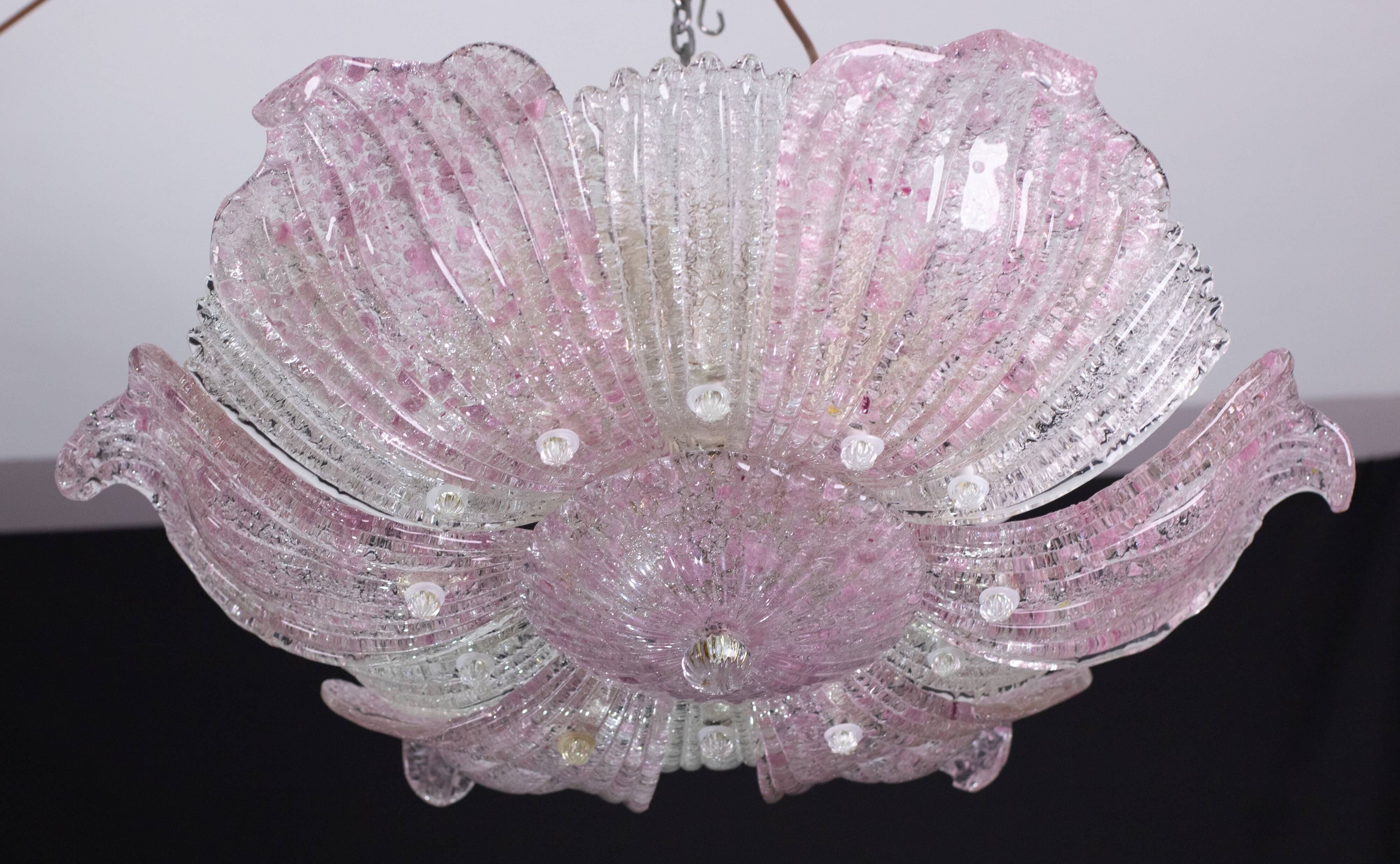Fascinating Vintage Murano Glass Ceiling lamp Pink