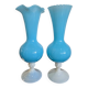 Paire de vase en verre soufflé bleu opalin – H. 35 cm