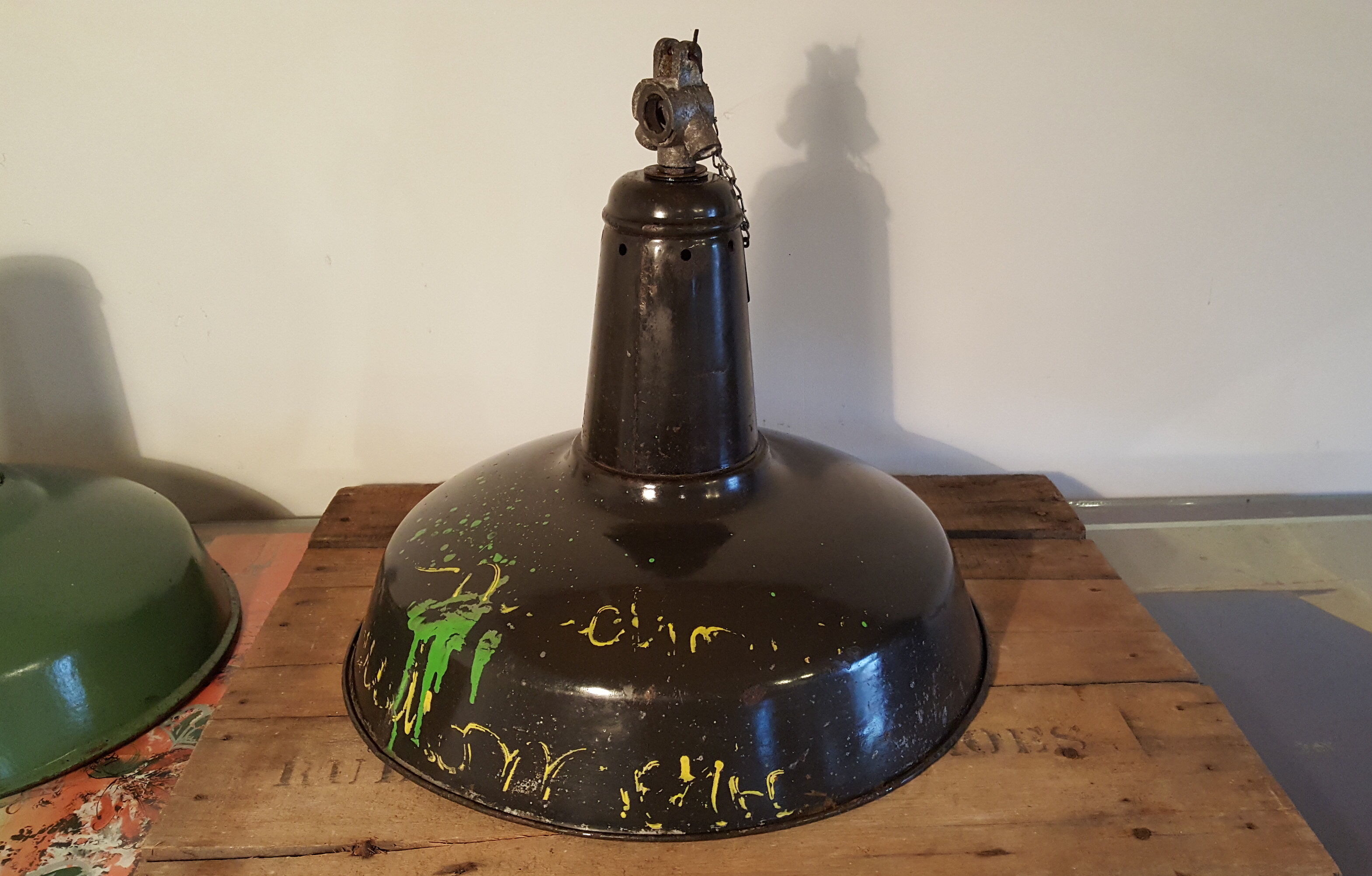 Black enamel industrial lamp
