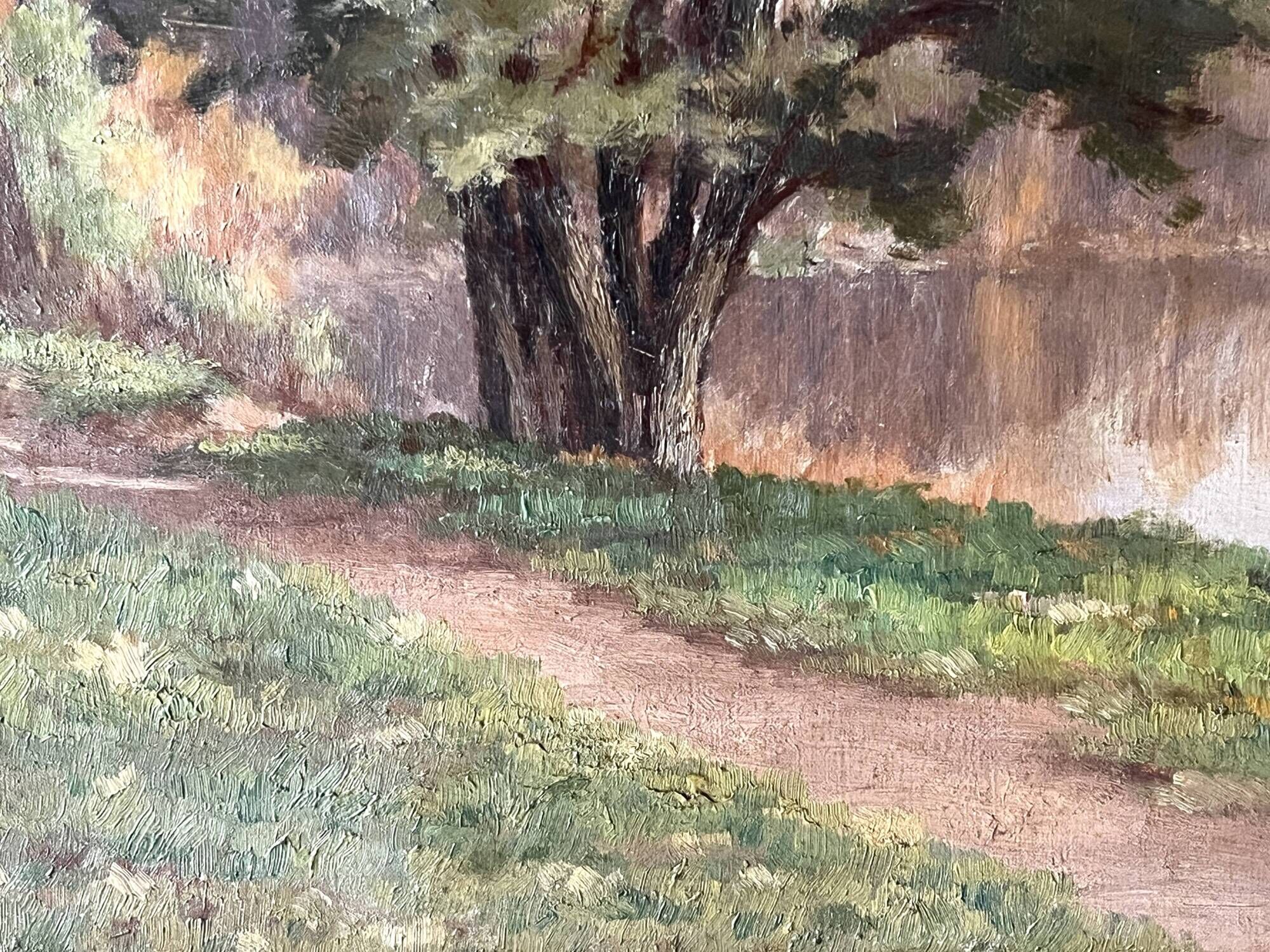 Authentic oil on canvas of a landscape with barges, view of the Seine.