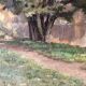 Authentic oil on canvas of a landscape with barges, view of the Seine.