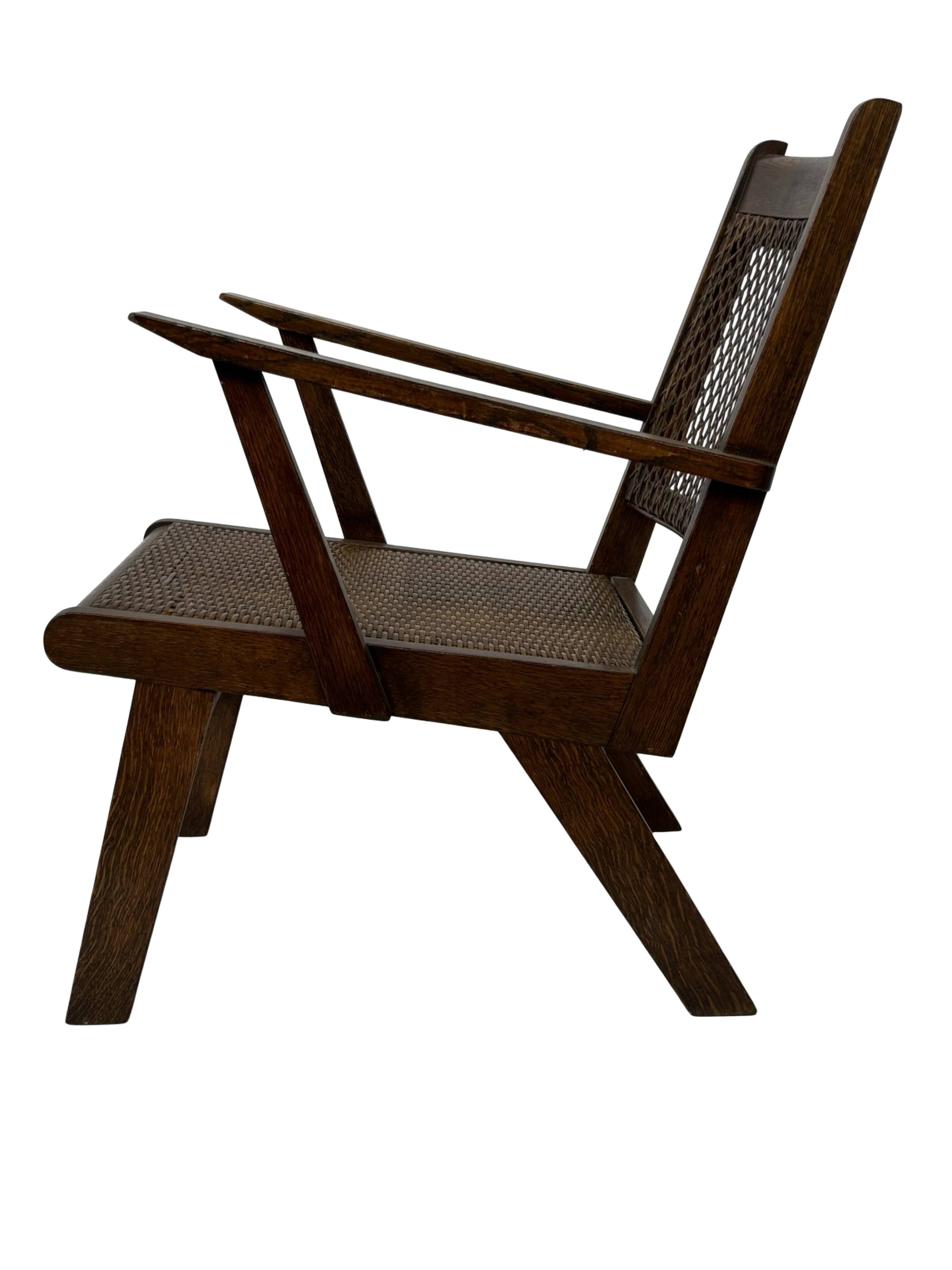 Art Deco oak armchair with webbing 1950s minimalist