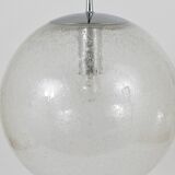 Large glass globe pendant light with bubbles and chrome by Peil & Putzler, Germany, 1970s.