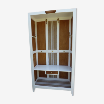 Entrance cabinet white cloakroom and wood linen upholstery fabric