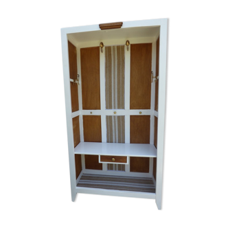 Meuble d’entré vestiaire blanc et bois tissu d'ameublement en lin