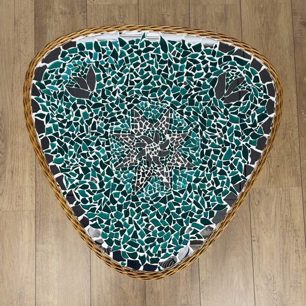 Pedestal table tripod mosaic tray mirror 50s