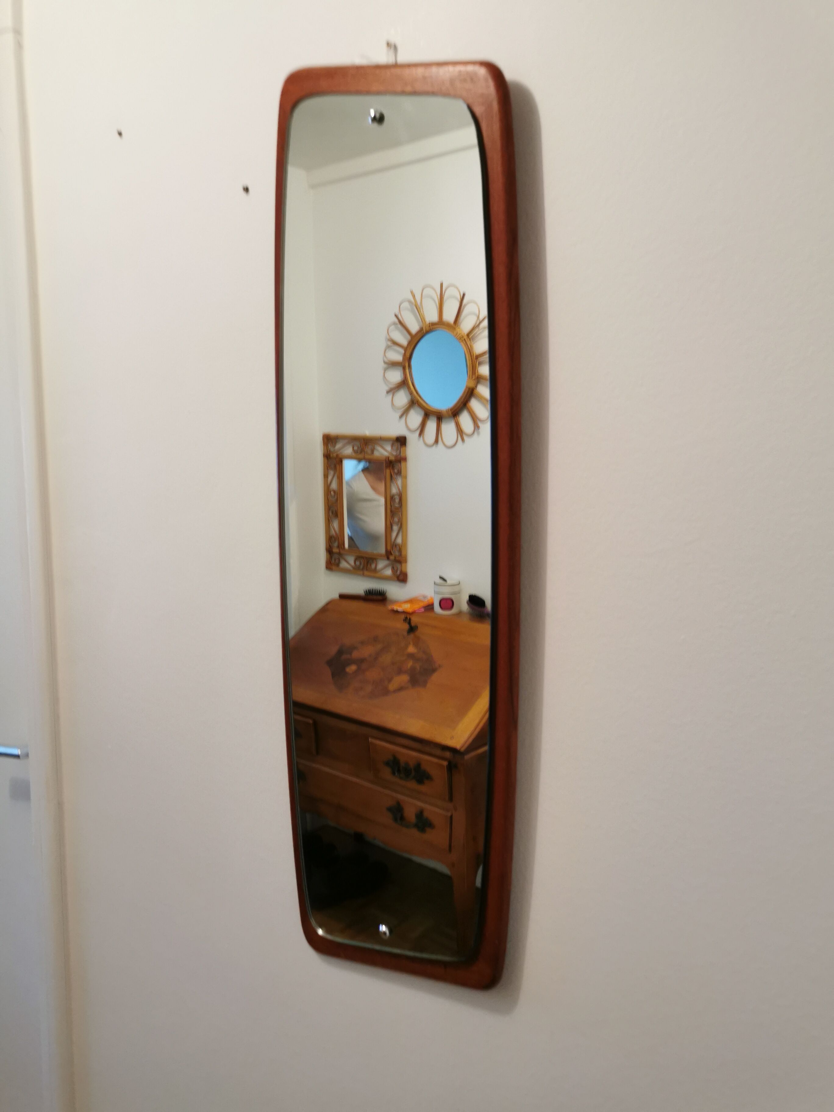 Large mirror in vintage teak, retro, scandi