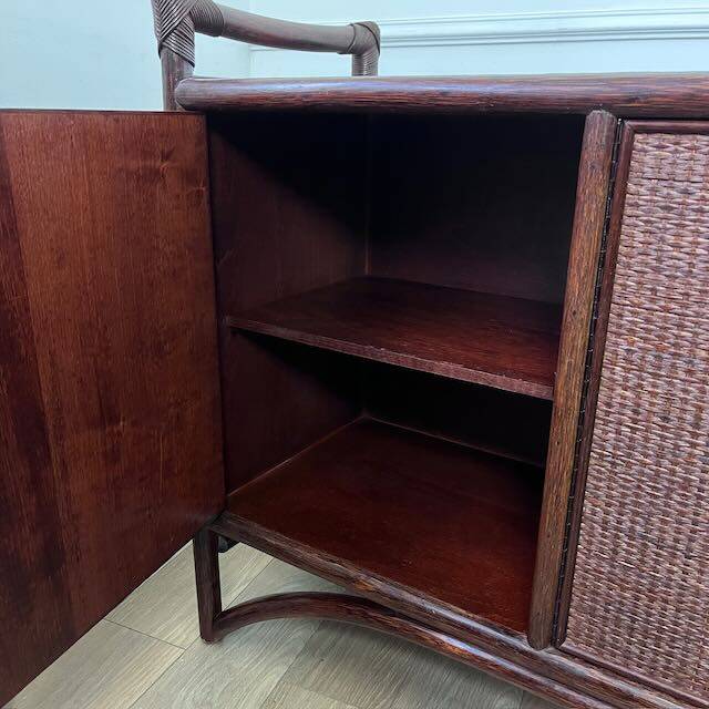 Vintage sideboard in woven wicker and bamboo