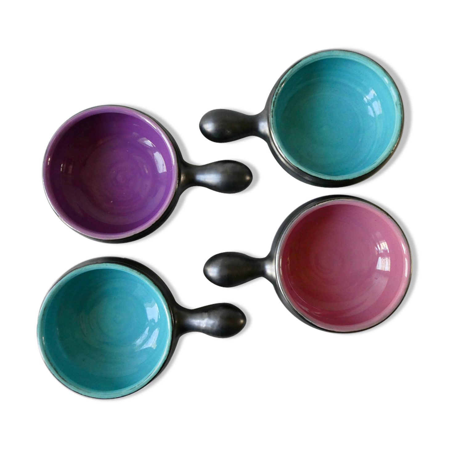 Lot of 4 black and colored ceramic cups