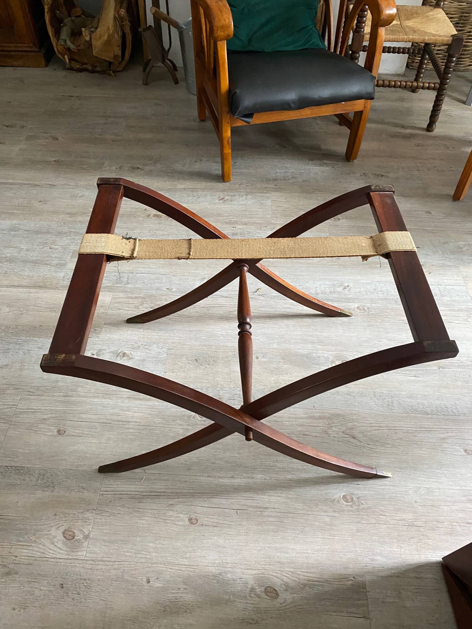 NAUTICAL STYLE FOLDING COFFEE TABLE WITH MAHOGANY BUTLER TOP